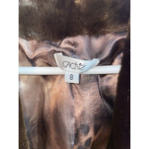 Y2K Cache Faux Fur Coat Size 8 Brown Leopard Lining Glam Wide Collar - Picture 4 of 7